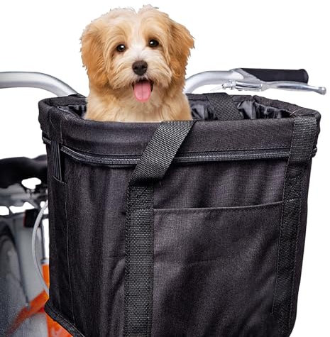Fahrradkorb für Hunde, Transportkörbe für Haustiere, Katzen und Hunde, Fahrrad-Vorderkorb, Abnehmbarer Wasserdichter Fahrrad Lenkerkorb zum Radfahren, Einkaufen, Picknick(Color:Negro)