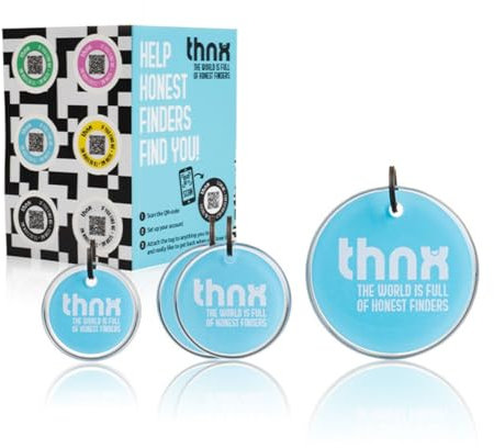 thnx Tag tag Keychain - with QR Code, Smart Travel Pack XL, 1x S Tag, 2X M Tag, 1x L Tag, 2X Tag sticker, for backpacks, suitcases, keys and laptop, direct contact with the finder (Blue)