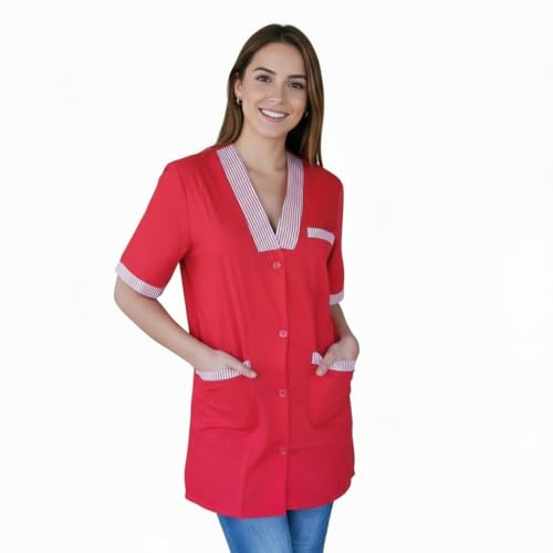 Camici da Lavoro Donna Pulizie, Grembiule Maestra Asilo, Casacca Sanitaria, Domestica,colf (IT, Testo, S, Regular, Regular, Rosso)