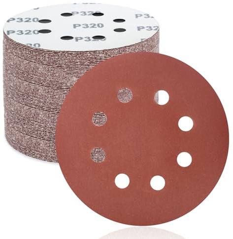 FEIHU 50 Piezas Discos para lijas 125mm,lija circular con 8 Agujeros para Lijadora Excéntrica y Lijadora Orbital Grano 320