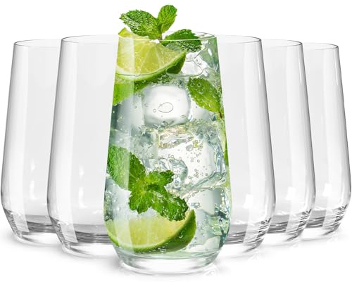 Wlasss Drinking Glasses Set of 6, 16.4 oz Crystal Water Glasses,Tall Glass Cups,Highball Glass for Cocktail,Juice,Mojito,Iced Tea,Kitchen and Bar Glassware,Gifts for Christmas