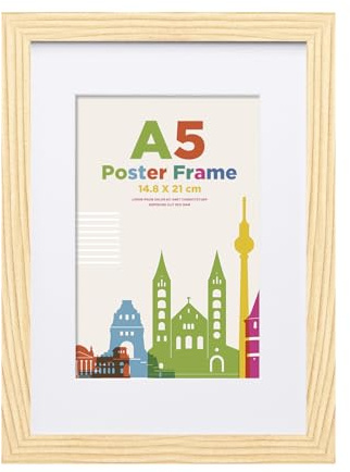 Egofine Marco de fotos A5 con montaje de 6 x 4, madera de 14,8 x 21 cm, marco de cristal acrílico transparente para montaje en mesa y pared, perfecto para retratos, hogar, oficina, natural