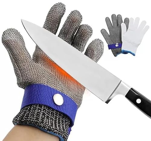 Zhiyu666 Level 9 Cut Resistant Glove Food Grade, Stainless Steel Mesh Metal Glove with a Cotton Glove for Meat Cutting, Fish Fillet, Oyster Shucking Safety Butcher Chef (M)