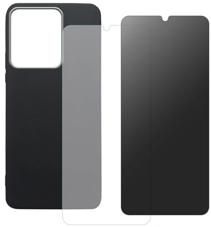 shamdspopu Funda 3 en 1 de Piel Vegana para Xiaomi Redmi 13C, Redmi 13C 5G, Poco C65 con Protector HD + Pantalla Privacidad - Vidrio Templado Antirrotura (Negro)