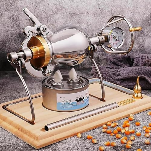 304 Stainless Steel Popcorn Maker, Vintage Popcorn Machine, Mini Hand Popcorn with Manual Crank and Pressure Gauge for Family Gathering Party Fun(260ml)