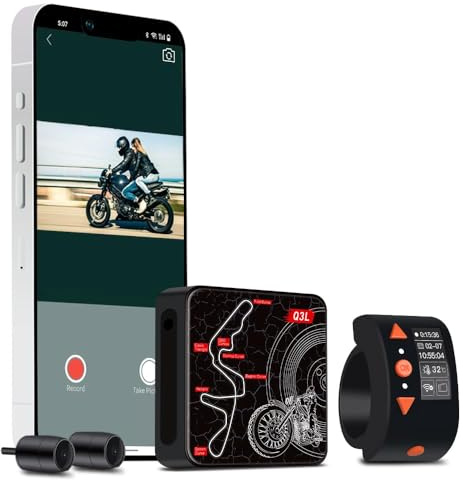 VSYSTO WiFi Motorcykel Dashkamera, OLED Skärmkabelkontroll, Hög Hastighet Videonedladdning, Vattentät 1080P Fram och Bakamera, Temperaturvisning, Varning Vid Felvibrationer (Q3L)