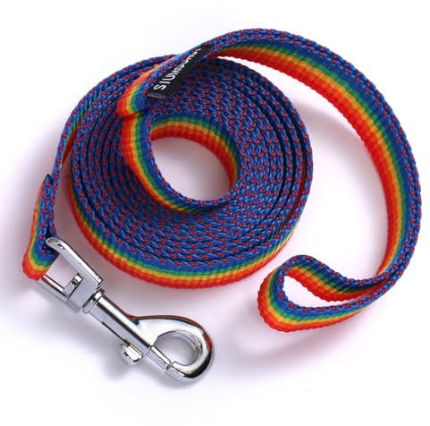 Siumouhoi 1,8 m lange Welpen-Leine, starke Leine im traditionellen Stil mit einfach zu bedienendem Kragenhaken, Hundeleine, ideal für kleine und mittelgroße und große Hunde, Regenbogen, 1,6 cm x 1,8 m
