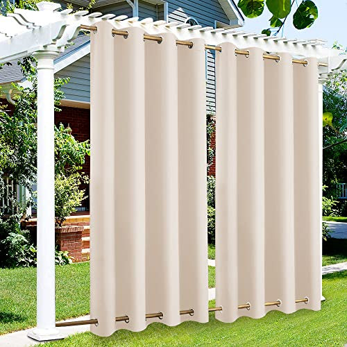 Wasserdichter Outdoor-Vorhang für Pergola, Garten, Pavillon, wärmeisoliert, Verdunkelung, Terrasse, Rasen, winddicht und langlebig, 132 x 213 cm, beige Ösen oben und unten, 1 Paneel
