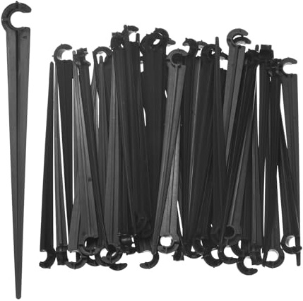 M METERXITY 50-Pack Irrigation Drip Support Stakes, 110x10mm | for 1/4 Inch Drip Tubing Plastic Drip Hose Stakes for Irrigation, Greenhouse, Securing Pegs Pipe Hose Holder
