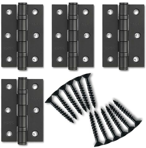 Primes DIY 4 Hinges with Screws 2 Pairs, Black Ball Bearing Hinges Heavy-Duty Steel Door Hinges for Wooden Doors Smooth & Silent Operation Rust-Resistant Interior Door Hinges