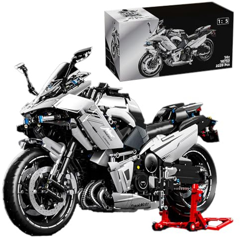 highdar Technik Motorrad Spielzeug Modellbausatz für Kawasaki H5, 2229+ Klemmbausteine 1:5 Supermotorrad Bausteine, Geländemotorrad Kreatives Bausatz Geschenk für Erwachsene Sammler Jugendliche
