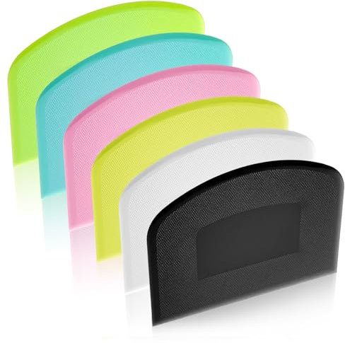Nogeqi 6 Piece Colourful Dough Scraper Set, Plastic Dough Card, Dough Spatula Pizza Spatula Flexible, Cake Scraper Plastic Dough Scraper for Bread, Fondant, Cake, Non-Slip Handles