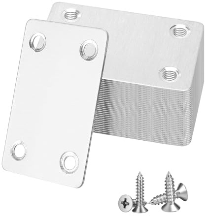 SOUJAP 30 Pcs Flat Mending Plates, Stainless Steel Straight Joining Plates with 120 Screws, Flat Bracket for Wood, Repairing and Fixing, 60 x 38 x 1.6 mm