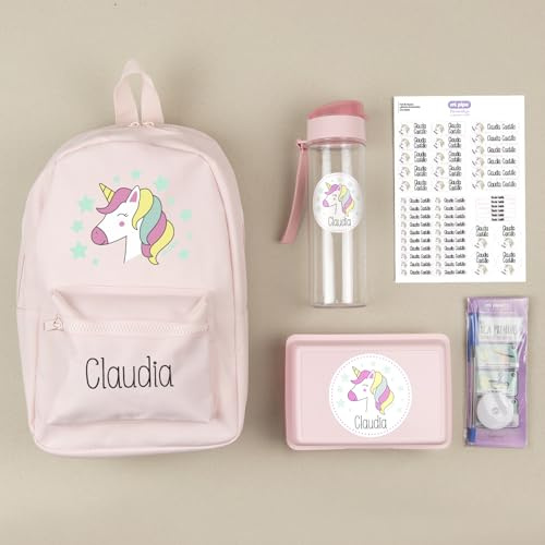 Mi Pipo - Pack Vuelta al Cole Personalizado - Unicornio | Set para Colegio con Todo lo Necesario, Primaria, Infantil | Personalizado con Nombre, Cómodo, Fácil de Lavar | Ideal para Colegio, Guarderia