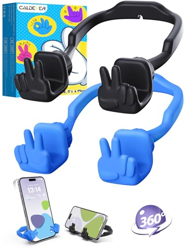 Stocking Fillers for Teenage Boys Girls Kids Gifts Phone Stand for Desk | 2 Pack Upgrade Adjustable Peace Sign Phone Holder Cool Gadgets Christmas Birthday Gifts for Women Men Adults (Black & Blue)