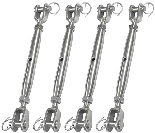 4 PCS 304 Stainless Steel Turnbuckle, 5/16 (M8) Heavy Duty Turnbuckles Tensioner Closed Body Jaw and Jaw Turnbuckles for Cables Wire Rope Tension, Shade Sail, Industrial Grade Rigging Screw
