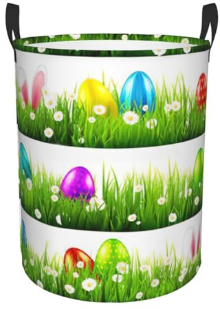 Cesta de lavandería con estampado de huevos de Pascua colorida, cesta alta para almacenamiento de mantas para dormitorio