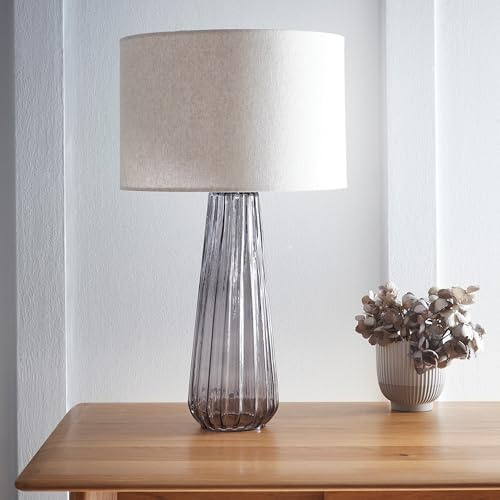 Palma Smoke Glass Table Lamp with Linen Shade Elegant Everyday Lighting Solution for Any Room in Your Home | Perfect for Bedside, Console, and Entrance Tables