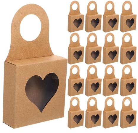 Angoily 30stücke Leere Geschenkboxen aus Kraftpapier mit Griff und Sichtfenster für Weinflaschen als Verpackung für Süßigkeiten Pralinen und Dekoration