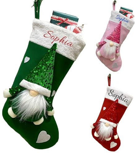 Generisch 2025Personalisierte Weihnachtsstrümpfe, Grau-Rot, 46cm Nikolausstiefel mit Weihnachtsfiguren, Bestickte Namen, Hochwertige Baumwolle, Wiederverwendbare Weihnachtsdekoration