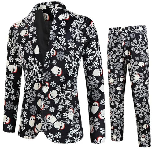 Costume de Noël 2 Pièces pour Homme Coupe Ajustée Moderne, Confortable et Doux Blazer d'affaires 2 Pièces Veste et Pantalon Classique Ensemble Blazer Fête de Noël