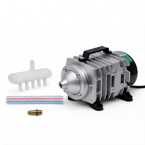 VIALIA Luftpumpe ACO ölfrei, leise <60 dB, Aluminiumgehäuse, Luftkompressor für die Belüftung von Teich und Aquarium