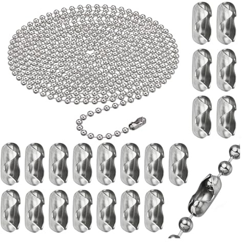 LIUQOBN 30Pcs Blind Cord Connector Silver with 6 Meter Roller Blind Chain 4.5mm Stainless Steel Blind Beads Chain Replacement Chain for Roller Blind and Vertical Blinds Repair Parts
