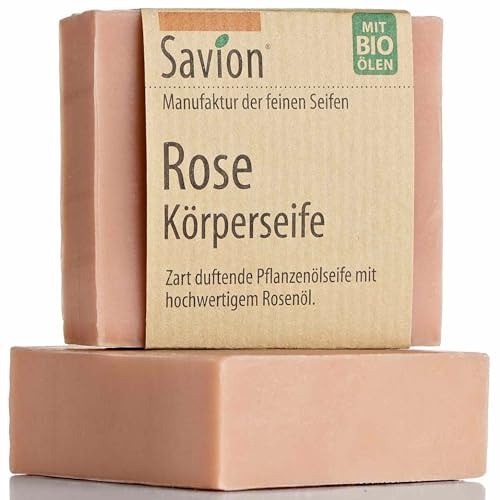 Savion Rose Körperseife, für alle Hauttypen, mit Rosenöl, Vegan, Palmölfrei, 80g