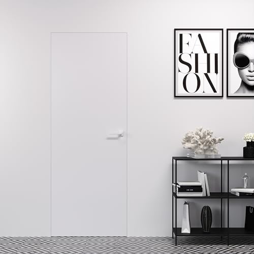 FIP, Puerta Rasante con Cerradura Magnética, A ras de pared para Albañilería o Yeso Laminado, Easy Wall Blanca en Entrega Inmediata, 70x210 cm, Empuja IZQ - Tira DER