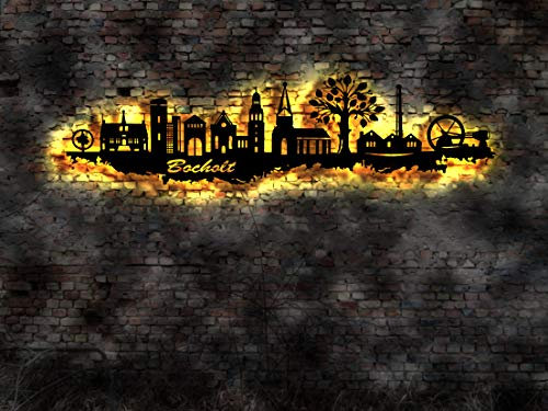 Manufaktur MV Skyline Bocholt LED Wandbild aus Holz Stadt AK Karte Map Stadtplan Wandsticker Leuchtbild Neonreklame Neon sign
