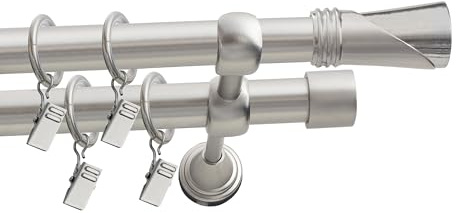 Fenster DEKOR Gardinenstange Matt aus Stahl - Gordijnroede 140 cm - Elegante Modern Vorhangstange - 2-läufig stange vorhang - Karniesabschluss wählbar - Vorhang Stangen Gebürstet Duncan
