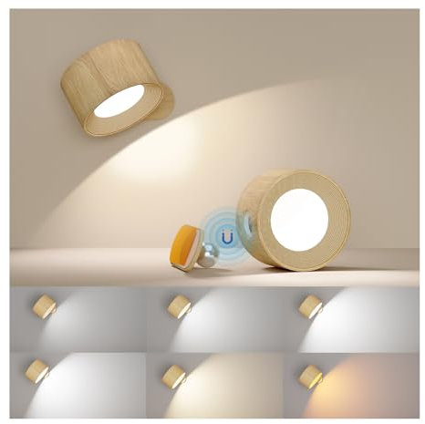 Battery Operated Wall Light, LED Wall Lamp with 360°Adjustable Lighting Indoor Wall Light with 3 Color Modes 3 Brightness Levels Touch Control, Wall Mounted Lamp for Bedroom Reading Bedside-1Pack