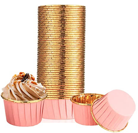 Set da 100 Pirottini per Cupcake in Carta Antiaderente con Rivestimento in Foglia di Alluminio, Ideali per Muffin e Dolci, adatti per Feste di Compleanno e Matrimoni – Rosa