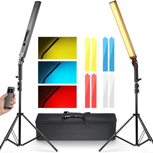 NEEWER Bâton Lumineux Vidéo LED Amélioré, Kit de Remote Control 2,4G, 2 éclairage Vidéo Portable à Intensité Variable 3200K~5600K CRI97+ avec Support/Filtre/Sac pour Youtube/Photographie,BH20B Noir