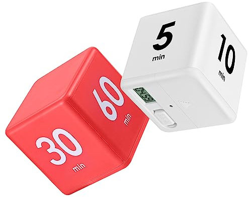 Würfel Timer, 2 Stück Digitaler Küchentimer Schwerkraftsensor Flip Timer 1 3 5 10 Minuten und 15 20 30 60 Minuten Countdown Timer für Kinder Erwachsene mit 2 AAA Batterien für das Kochen Backen Lernen
