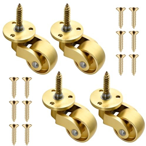 Akamino Set of 4 Heavy Duty Castor Wheels 25mm,Solid Brass 360°Swivel Wheels for Furniture, Universal Castors for Moving Furniture and Trolley
