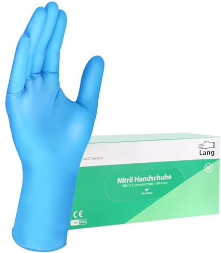 HansaGT Einweghandschuhe Blau Extra Lang 100 Stück Nitrilhandschuhe puderfrei, Handschuhe Einweg latexfrei, strapazierfähige reißfeste Gummihandschuhe, Einweghandschuhe für Kochen, Reinigen M