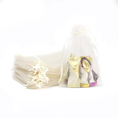 Whakano 20 Stück Bunt Organzasäckchen mit Kordelzug,Organzabeutel,Schmuckbeutel,GeschenkSack,für Hochzeit Geburtstag Süßigkeiten Schmuck Geschenkverpackung Party Mit Schnur,Creme,30x40cm