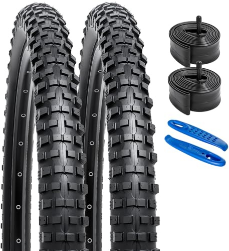 YunSCM 2-Pack Vikbar 24 Tums Däck 24 x 2,30 Kappa 56-507 och 2-Pack Slang Ventil AV32 mm Kompatibel Med 24 x 2,25-2,40 Cykeldäck