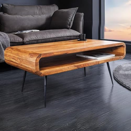LEBENSwohnART Puristischer Couchtisch ALINO 90cm massiv Sheesham Natural Palisander TV-Board Retro