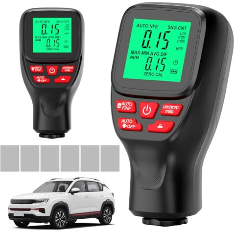 Sporgo Lackdickenmessgerät, Digitales Schichtdickenmessgerät mit Hintergrundbeleuchtung LCD-Display, Beschichtungsdickenmessgerät Lackmessgerät Ultrahochpräzise Messbereich 0 bis 2000um für Autolack