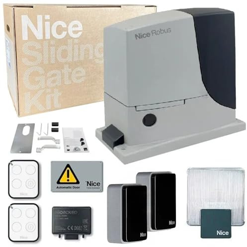 Robus 1000 BD NICE Automatisierungs-Set für Schiebetore, 1000 kg, 24 V, RB1000BDKCE mit Fernbedienungen, Fotozellen, Blinklicht