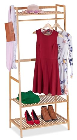 Relaxdays klädställ bambu, naturlig, 164 x 78 x 42 cm