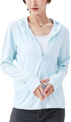 Vanchenl Sweat à capuche pour femme - Protection solaire UPF 50+ - Veste légère UV - Veste sportive fine - Fermeture éclair - Pour l'extérieur - Manches longues - SPF - Avec trous pour les pouces