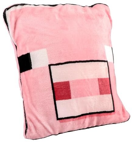 Minecraft Pig 2-in-1 Cushion Blanket - Officially Licensed Microsoft Travel Blanket, Foldable Soft Fluffy Throw, Compact Design for Living Room or Bedroom Decor, 120cm x 150cm, Paladone