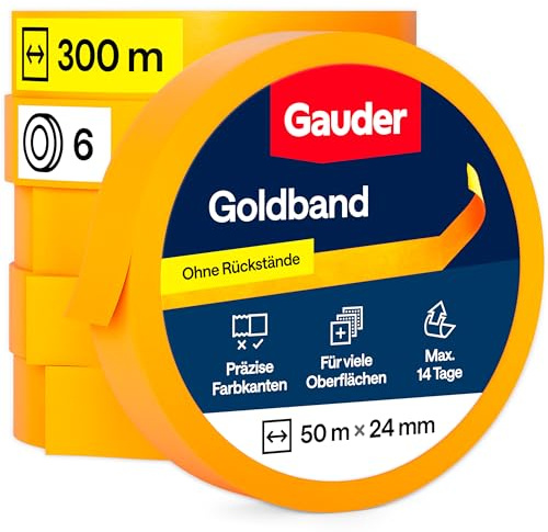 GAUDER Premium Maskeringstejp av Washi - För Skarpa Färgkanter - Professionell Tejp utan Rester för Målning och Renovering (6 Rullar - 24 mm x 50 m)