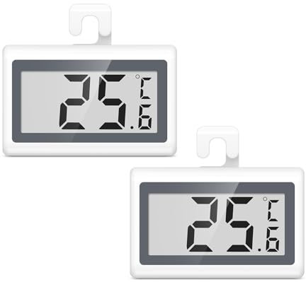 ORIA Termómetro Digital para Refrigerador, 2 Piezas Termómetros para Congelador con Pantalla LCD Grande, Interruptor ℃/℉, Alarma de Escarcha, Gancho para Colgar, Para el Hogar, Bares, Restaurantes
