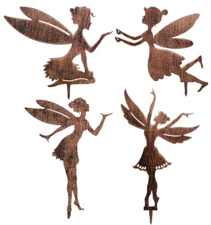 JJIW 4 Pcs Set Garden Ornaments Outdoor, Fairy Garden Accessories | Weatherproof Wrought Iron Decorations For Fairy Garden Decor, Figurine Also Suitable As A Gift, Decorations Outdoor