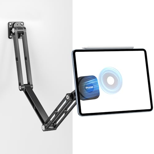 OHLPRO Tablet Wandhalterung aus Aluminium, iPad Halterung Wand Magnetisch mit Verstellbar Arm, Magnet Küchenwandhalterung Kompatibel mit iPad Pro Mini Air iPhone Kindle Galaxy Tab S9 Kindle Switch