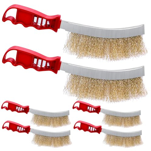 PWGHWG Drahtbürste, 6 Stück Handdrahtbürste Drahtbürsten Set, Stahlbürste, Messingbürste, Grillbürste, Metallbürste zum Reinigen von Rost, Farbe, Schweißschlacke, Grillrückstände